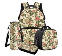 Poceacles Set di 4 zaini per la scuola per ragazze, eleganti borse per la scuola, borsa termica per il pranzo, astuccio, zaino alla moda, Rosa Farfalla Fl, Taglia unica, Set di zaini per la scuola