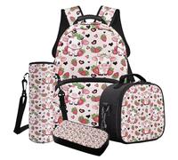 Poceacles Set di 4 zaini per la scuola per ragazze, eleganti borse per la scuola, borsa termica per il pranzo, astuccio, zaino alla moda, Carino Mucca Fragola Amore Leopardo Stampa Rosa, Taglia unica
