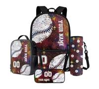 Poceacles Set di zaini per la scuola personalizzati con nome e numero, set da 4 pezzi con astuccio per matite, borsa per il pranzo e custodia per bottiglia, Calcio nero, Taglia unica, Set di zaini per