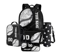 Poceacles Set di zaini per la scuola personalizzati con nome e numero, set da 4 pezzi con astuccio per matite, borsa per il pranzo e custodia per bottiglia, Football americano mimetico nero, Taglia