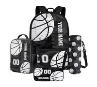 Poceacles Set di zaini per la scuola personalizzati con nome e numero, set da 4 pezzi con astuccio per matite, borsa per il pranzo e custodia per bottiglia, Boho Floral Football americano, Taglia