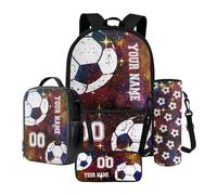 Poceacles Set di zaini per la scuola personalizzati con nome e numero, set da 4 pezzi con astuccio per matite, borsa per il pranzo e custodia per bottiglia, Galaxy Red Baseball, Taglia unica, Set di