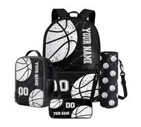 Poceacles Set di zaini per la scuola personalizzati con nome e numero, set da 4 pezzi con astuccio per matite, borsa per il pranzo e custodia per bottiglia, Baseball mimetico nero, Taglia unica, Set