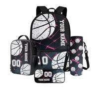 Poceacles Set di zaini per la scuola personalizzati con nome e numero, set da 4 pezzi con astuccio per matite, borsa per il pranzo e custodia per bottiglia, Baseball Blu a forma di nido d'ape, Taglia