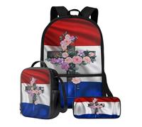 Poceacles Set di zaino e borsa per il pranzo per ragazzi e scuole elementari, 3 pezzi, borsa per la scuola con borsa per il pranzo e astuccio, Bandiera Croce dei Paesi Bassi, Taglia unica