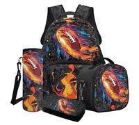 Poceacles Set di zaino per la scuola per ragazzi e adolescenti, set 4 in 1 con borsa termica per il pranzo, astuccio per matite e borsa per bottiglia d'acqua, Cartoon Football americano mimetico nero