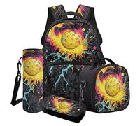 Poceacles Set di zaino per la scuola per ragazzi e adolescenti, set 4 in 1 con borsa termica per il pranzo, astuccio per matite e borsa per bottiglia d'acqua, Pickleball Splatter Black Camo, Taglia