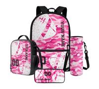 Poceacles Set personalizzato con zaino e borsa per il pranzo per la scuola, set da 4 pezzi con borsa per il pranzo, astuccio per bottiglia, essenziale per il rientro a scuola, con nome e numero, rosa