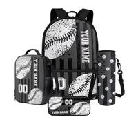 Poceacles Set personalizzato zaino e borsa per il pranzo per ragazze e ragazzi, set da 4 pezzi tra cui zaino leggero borsa portapranzo borsa portamatite, borsa per libri personalizzata, grigio