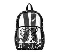 Poceacles Zaini trasparenti per bambini per eventi stadio in PVC trasparente Bookbag scuola elementare prescolare per ragazzi ragazze, Chiave di violino nota musicale nera, 17", Zaino daypack