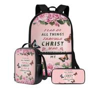 Poceacles Zaino con portapranzo Astuccio per matite 3 pezzi Borsa a tracolla per studenti da 17 pollici per bambini 1-6a elementare, Posso fare tutte le cose, Taglia unica