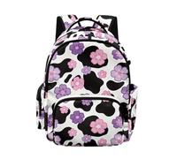 Poceacles Zaino da scuola per ragazze Borsa per la scuola per bambini Borsa elegante per libri Casual Zaino da viaggio per studenti delle scuole medie elementari, Mucca Stampa Fiore Viola Rosa, 17