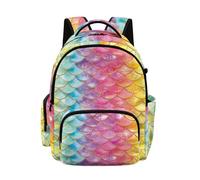 Poceacles Zaino da scuola per ragazze Borsa per la scuola per bambini Borsa elegante per libri Casual Zaino da viaggio per studenti delle scuole medie elementari, Stampa squame sirena arcobaleno