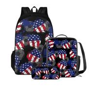 Poceacles Zaino da scuola per studenti di età compresa tra 10 e 12 anni, leggero, con borsa per il pranzo e astuccio per matite, Football Bandiera Americana, medium