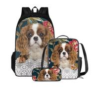 Poceacles Zaino da scuola per studenti di età compresa tra 10 e 12 anni, leggero, con borsa per il pranzo e astuccio per matite, Re Carlo Spaniel, medium