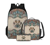 Poceacles Zaino da scuola per studenti di età compresa tra 10 e 12 anni, leggero, con borsa per il pranzo e astuccio per matite, Boho Mandala Cane Zampa
