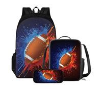 Poceacles Zaino da scuola per studenti di età compresa tra 10 e 12 anni, leggero, con borsa per il pranzo e astuccio per matite, Spruzzi di vernice per football americano, medium