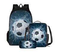 Poceacles Zaino da scuola per studenti di età compresa tra 10 e 12 anni, leggero, con borsa per il pranzo e astuccio per matite, Calcio Acqua