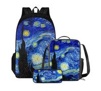 Poceacles Zaino da scuola per studenti di età compresa tra 10 e 12 anni, leggero, con borsa per il pranzo e astuccio per matite, Notte stellata di Van Gogh, medium