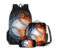 Poceacles Zaino da scuola per studenti di età compresa tra 10 e 12 anni, leggero, con borsa per il pranzo e astuccio per matite, Baseball Fuoco Acqua