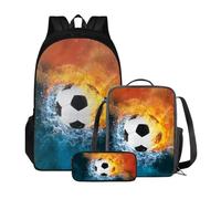 Poceacles Zaino da scuola per studenti di età compresa tra 10 e 12 anni, leggero, con borsa per il pranzo e astuccio per matite, Fiamma da calcio
