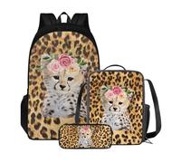 Poceacles Zaino da scuola per studenti di età compresa tra 10 e 12 anni, leggero, con borsa per il pranzo e astuccio per matite, Leopardo ghepardo, medium