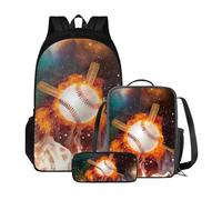 Poceacles Zaino da scuola per studenti di età compresa tra 10 e 12 anni, leggero, con borsa per il pranzo e astuccio per matite, Baseball Fuoco Croce