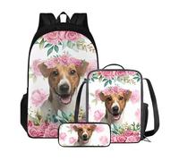 Poceacles Zaino da scuola per studenti di età compresa tra 10 e 12 anni, leggero, con borsa per il pranzo e astuccio per matite, Jack Russell Terrier Cane