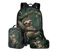 Poceacles Zaino per bambini con borsa per il pranzo e astuccio, zaino leggero per scuola materna elementare scuola media borsa libro, Verde bradipo, Taglia unica