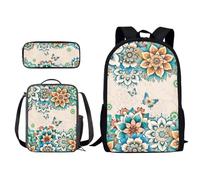 Poceacles Zaino per bambini con portapranzo da picnic, set di 3 pezzi, zaino casual per ragazzi o campeggio, viaggi all'aperto e sport, Mandala Boemia Far, Taglia unica