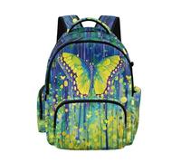 Poceacles Zaino per computer portatile per bambini, per studenti e adolescenti, grande capacità, alla moda, da viaggio, con tasche multiple, Farfalla Blu Verde, 17", Zaino daypack