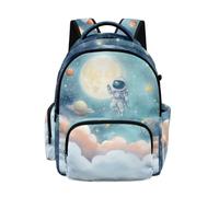 Poceacles Zaino per la scuola per bambini, 43 cm, grande capacità, con tasche multiple, con scomparto per computer portatile per ragazzi, Luna astronauta potrebbe schema, 17", Zaino daypack