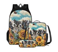 Poceacles Zaino scolastico con borsa per il pranzo e astuccio per ragazze e bambini, set da 3 pezzi, borsa per la scuola Mochila Escolar para NiñAs, Girasole King Charles Spaniel