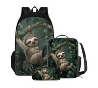 Poceacles Zaino scolastico con borsa per il pranzo e astuccio per ragazze e bambini, set da 3 pezzi, borsa per la scuola Mochila Escolar para NiñAs, Foglia di bradip