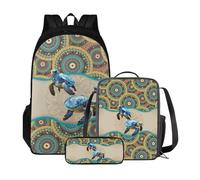 Poceacles Zaino scolastico con borsa per il pranzo e astuccio per ragazze e bambini, set da 3 pezzi, borsa per la scuola Mochila Escolar para NiñAs, Tartaruga Mandala Boho