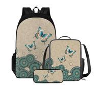 Poceacles Zaino scolastico con borsa per il pranzo e astuccio per ragazze e bambini, set da 3 pezzi, borsa per la scuola Mochila Escolar para NiñAs, Boho Mandala Farfalla