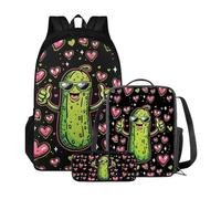 Poceacles Zaino scolastico con borsa per il pranzo e astuccio per ragazze e bambini, set da 3 pezzi, borsa per la scuola Mochila Escolar para NiñAs, Cuore di sottaceto