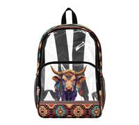 Poceacles Zaino trasparente da 17 pollici di grande capacità per bambini ragazzi ragazze trasparente Bookbag PVC scuola borsa per lo stadio di viaggio, Motivo mucca delle Highlands azteco, 17", Zaino