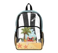 Poceacles Zaino trasparente da 17 pollici di grande capacità per bambini ragazzi ragazze trasparente Bookbag PVC scuola borsa per lo stadio di viaggio, Modello di palma di granchio stella marina, 17