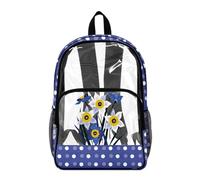 Poceacles Zaino trasparente da 17 pollici di grande capacità per bambini ragazzi ragazze trasparente Bookbag PVC scuola borsa per lo stadio di viaggio, Pois Fiore Blu, 17", Zaino daypack