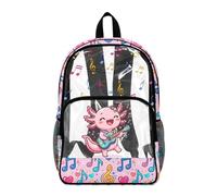 Poceacles Zaino trasparente da 17 pollici di grande capacità per bambini ragazzi ragazze trasparente Bookbag PVC scuola borsa per lo stadio di viaggio, Axolotl Chitarra Nota Musicale Rosa, 17", Zaino