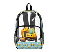 Poceacles Zaino trasparente da 17 pollici di grande capacità per bambini ragazzi ragazze trasparente Bookbag PVC scuola borsa per lo stadio di viaggio, Modello Escavatore Blu, 17", Zaino daypack