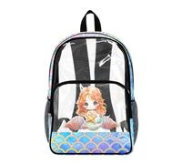 Poceacles Zaino trasparente per bambini in età prescolare elementare in PVC trasparente per la sicurezza di viaggio dello stadio scolastico, Stampa Scaglie Sirena Blu Viola, 17", Zaino daypack