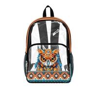 Poceacles Zaino trasparente per bambini, per sport, stadio, viaggi, sicurezza in PVC, per ragazzi e ragazze, Motivo gufo azteco arancione, 17", Zaino daypack