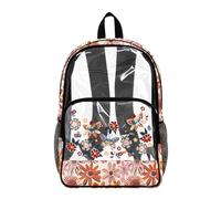 Poceacles Zaino trasparente per ragazzi e ragazze per bambini borsa scolastica trasparente carino stampato in PVC Bookbag per la scuola media elementare, Farfalla floreale., 17", Zaino daypack
