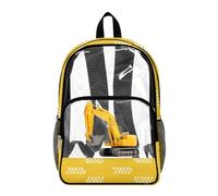 Poceacles Zaino trasparente per ragazzi e ragazze per bambini borsa scolastica trasparente carino stampato in PVC Bookbag per la scuola media elementare, Escavatore Giallo Veicolo da costruzione, 17