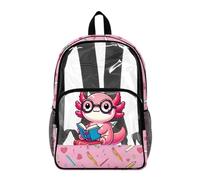 Poceacles Zaino trasparente per ragazzi e ragazze, per lo stadio, da viaggio, per la scuola, in PVC, resistente, per bambini e ragazzi, Cartone animato Axolotl Book Pen Pattern Rosa, 17", Zaino