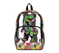 Poceacles Zaino trasparente per ragazzi e ragazze, per lo stadio, da viaggio, per la scuola, in PVC, resistente, per bambini e ragazzi, Stampa con stelle e dinosauri, 17", Zaino daypack