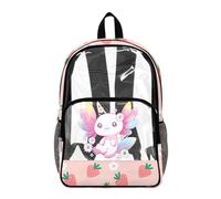 Poceacles Zaino trasparente per ragazzi e ragazze, per lo stadio, da viaggio, per la scuola, in PVC, resistente, per bambini e ragazzi, Axolotl Margherita Rosa Fragola, 17", Zaino daypack