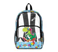 Poceacles Zaino trasparente per ragazzi e ragazze, per lo stadio, da viaggio, per la scuola, in PVC, resistente, per bambini e ragazzi, Carino dinosauro Skateboard Pattern Blu, 17", Zaino daypack